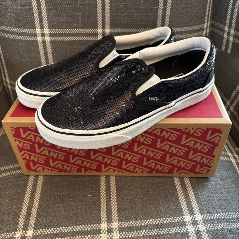 Vans Black Sequin Slip-On Shoes